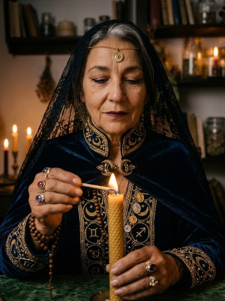 Candela encendiendo una vela de cera con una cerilla larga